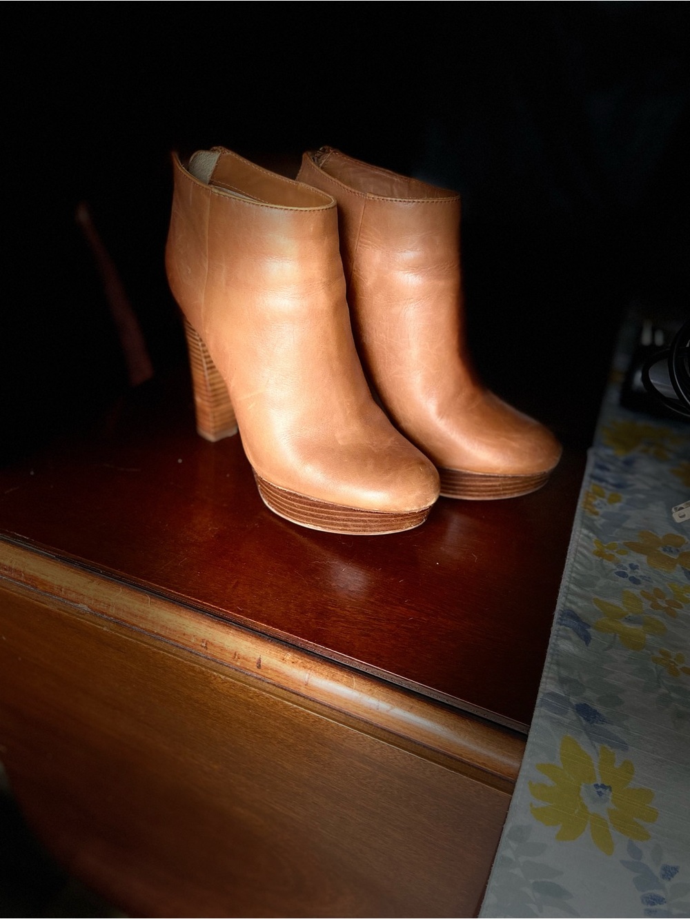 Michael Kors Cognac Leather Platform Ankle Booties